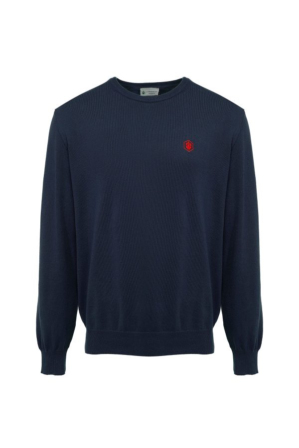 Cotton overdyed sweater navy blue man sweatshirt