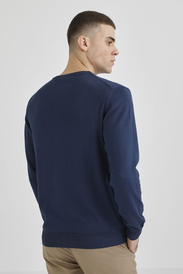 Cotton overdyed sweater navy blue man sweatshirt - Image 4