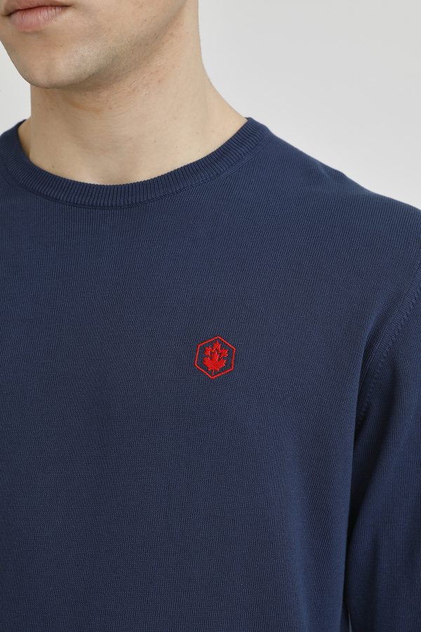 Cotton overdyed sweater navy blue man sweatshirt - Image 5