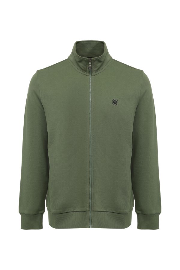 Full zip sweatshirt basic army green man with zipper sweatshirt