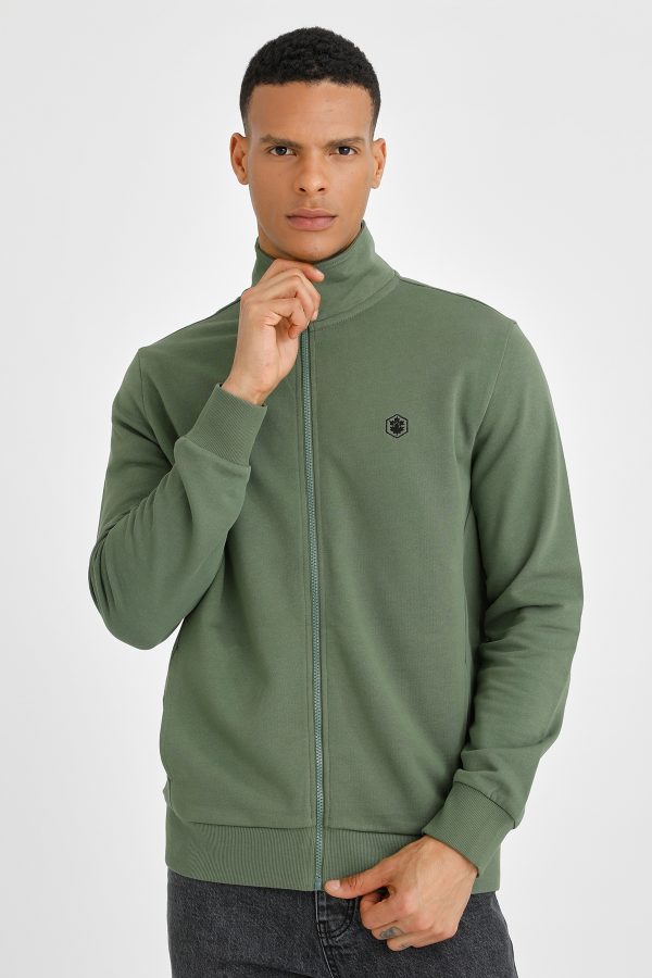 Full zip sweatshirt basic army green man with zipper sweatshirt - Image 2