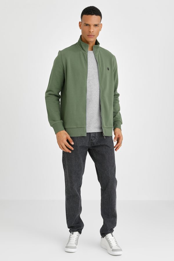 Full zip sweatshirt basic army green man with zipper sweatshirt - Image 3